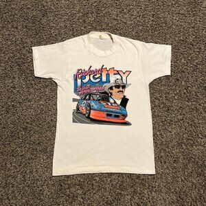 Vintage 1980s Richard Petty NASCAR White Racing Graphic Tee